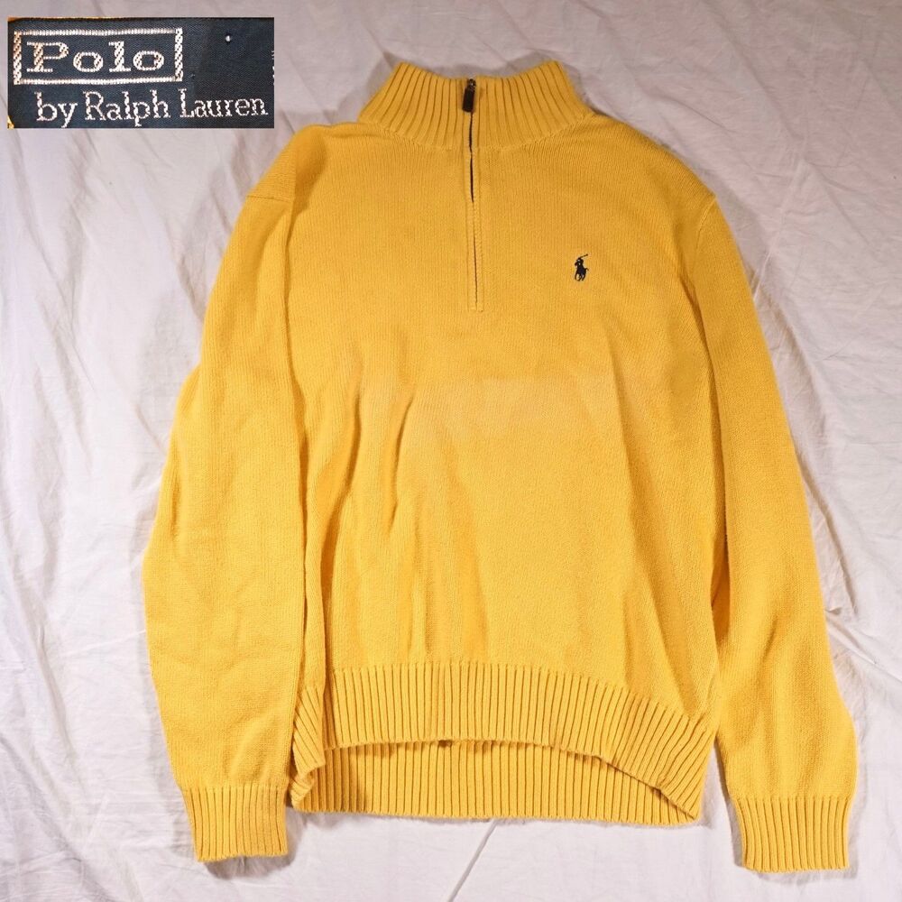 Polo Ralph Lauren Vintage Quarter Zip Heavyweight Cotton Knit Yellow Mens Large